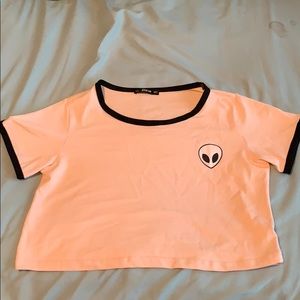 Shein pink alien crop-top